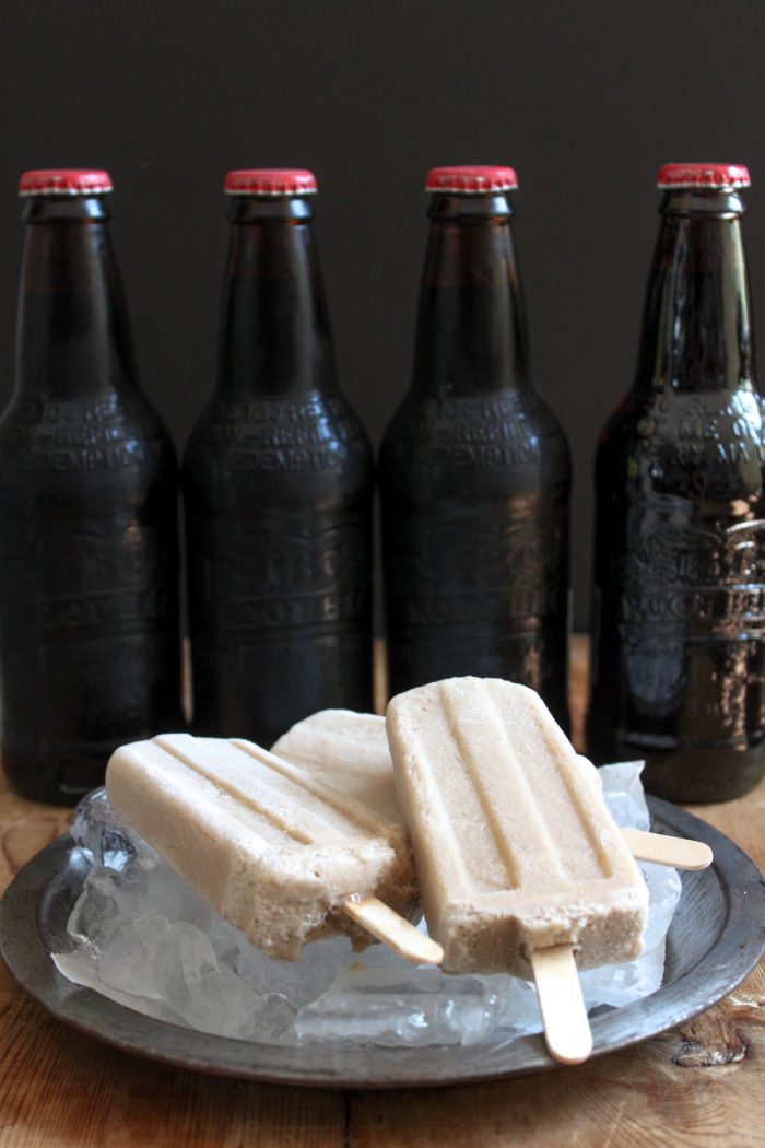 Root beer float bars made with vanilla ice cream and root beer