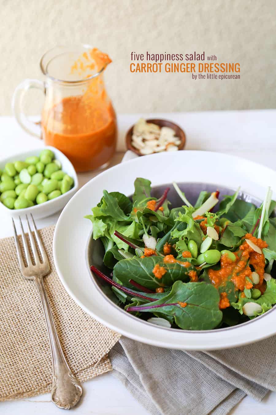 Five Happiness Salad with Carrot Ginger Dressing - The Little Epicurean