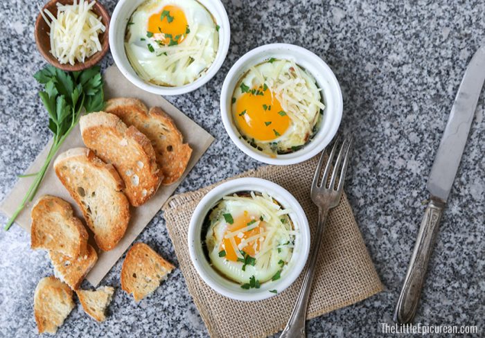 Baked Eggs with Spinach and Bacon- The Little Epicurean