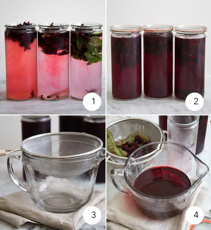 how to cold brew hibiscus tea in four steps.