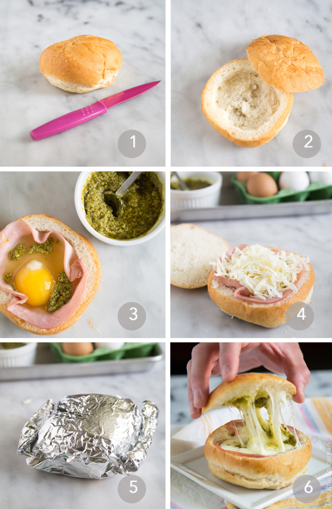 Pesto Egg, Ham And Cheesy Bread Bowl-The Little Epicurean