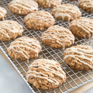 Apple Walnut Oatmeal Cookies with maple glaze