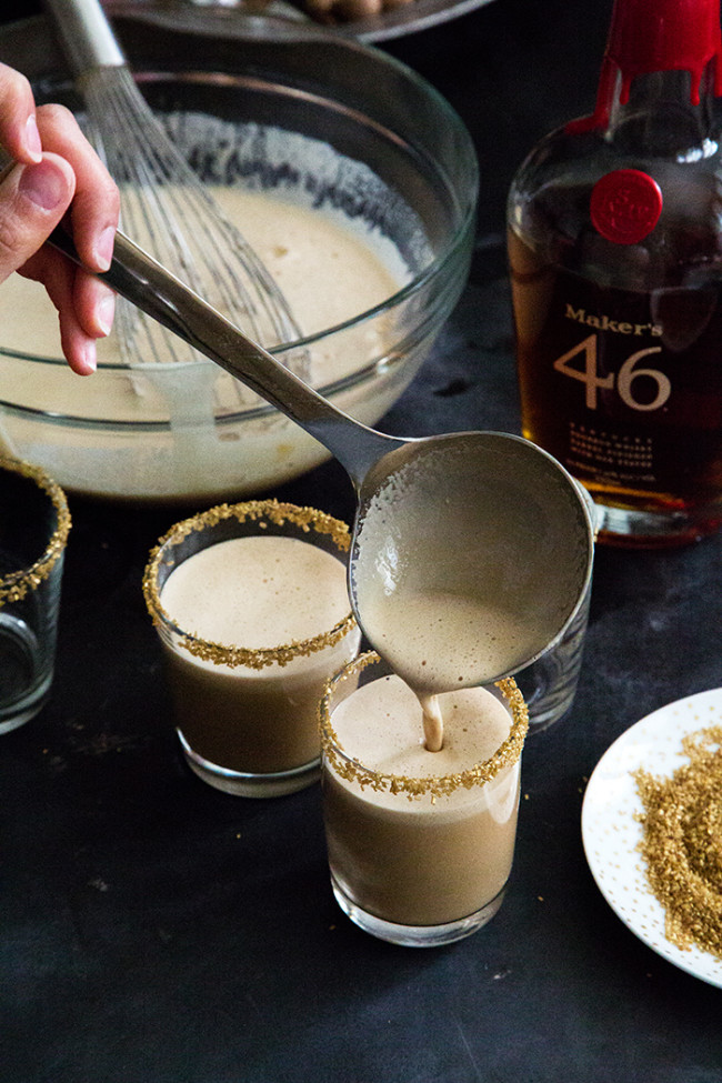 laddle eggnog into serving glasses. 