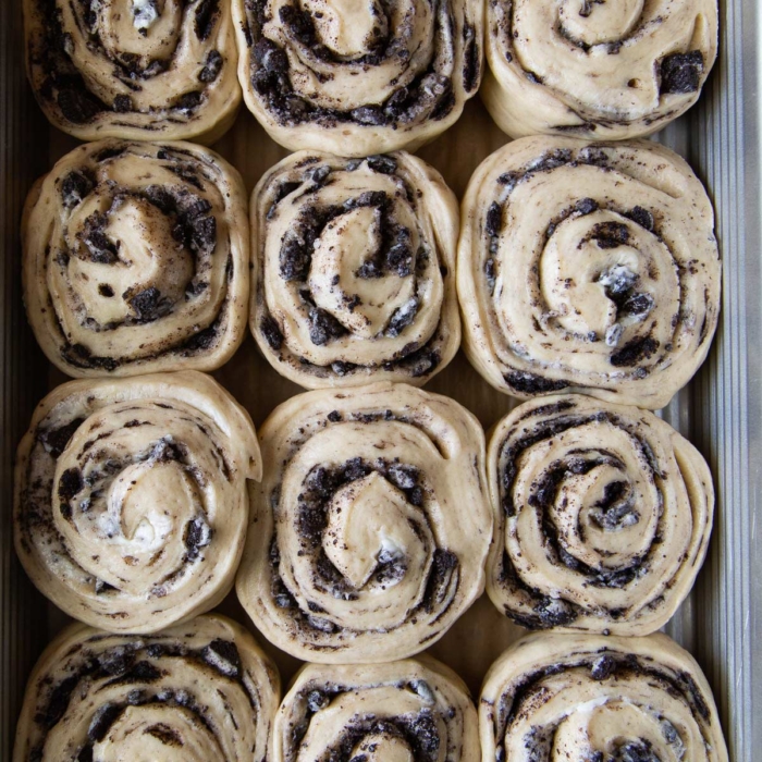 proofed cookies and cream yeast rolls.