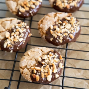 Chocolate Dipped Peanut Butter Crinkle Cookies