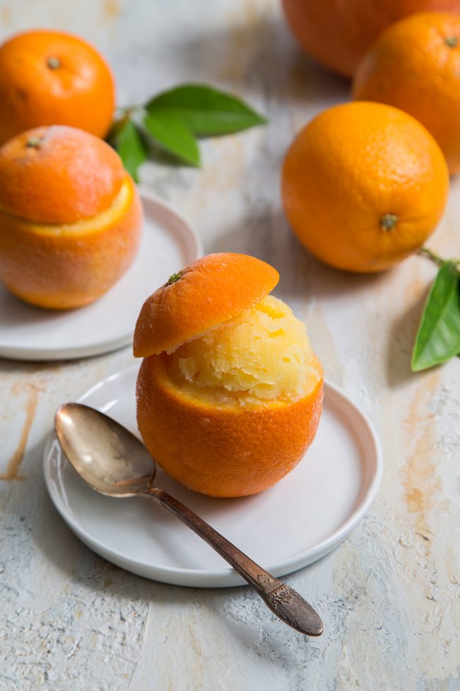 Orange Sorbet (served in orange cups)- The Little Epicurean