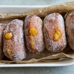 Peach Cream Filled Doughnuts