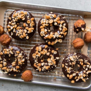 Peanut Butter Cake Doughnuts with Chocolate Glaze