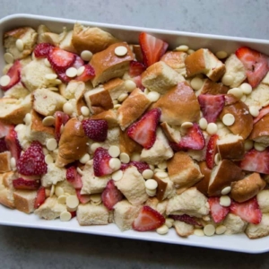 White Chocolate Strawberry Bread Pudding