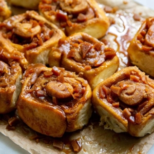 Toffee Sticky Buns. These warm and fluffy buns are filled with cinnamon sugar, coated with a sweet molasses glaze, and topped with chopped toffee bits! #breakfast #brunch #holidays #toffee #stickybuns