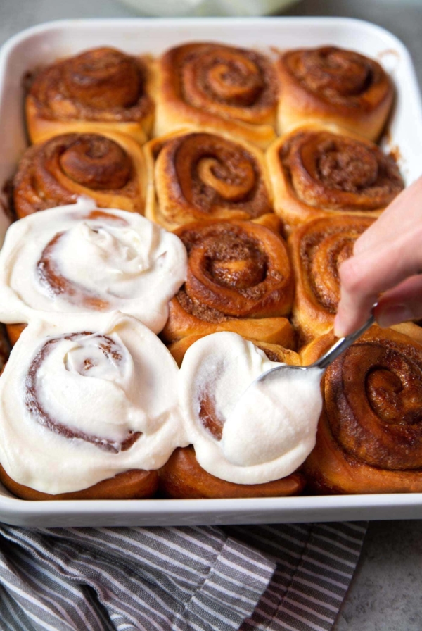 Bourbon spiked glazed eggnog cinnamon rolls