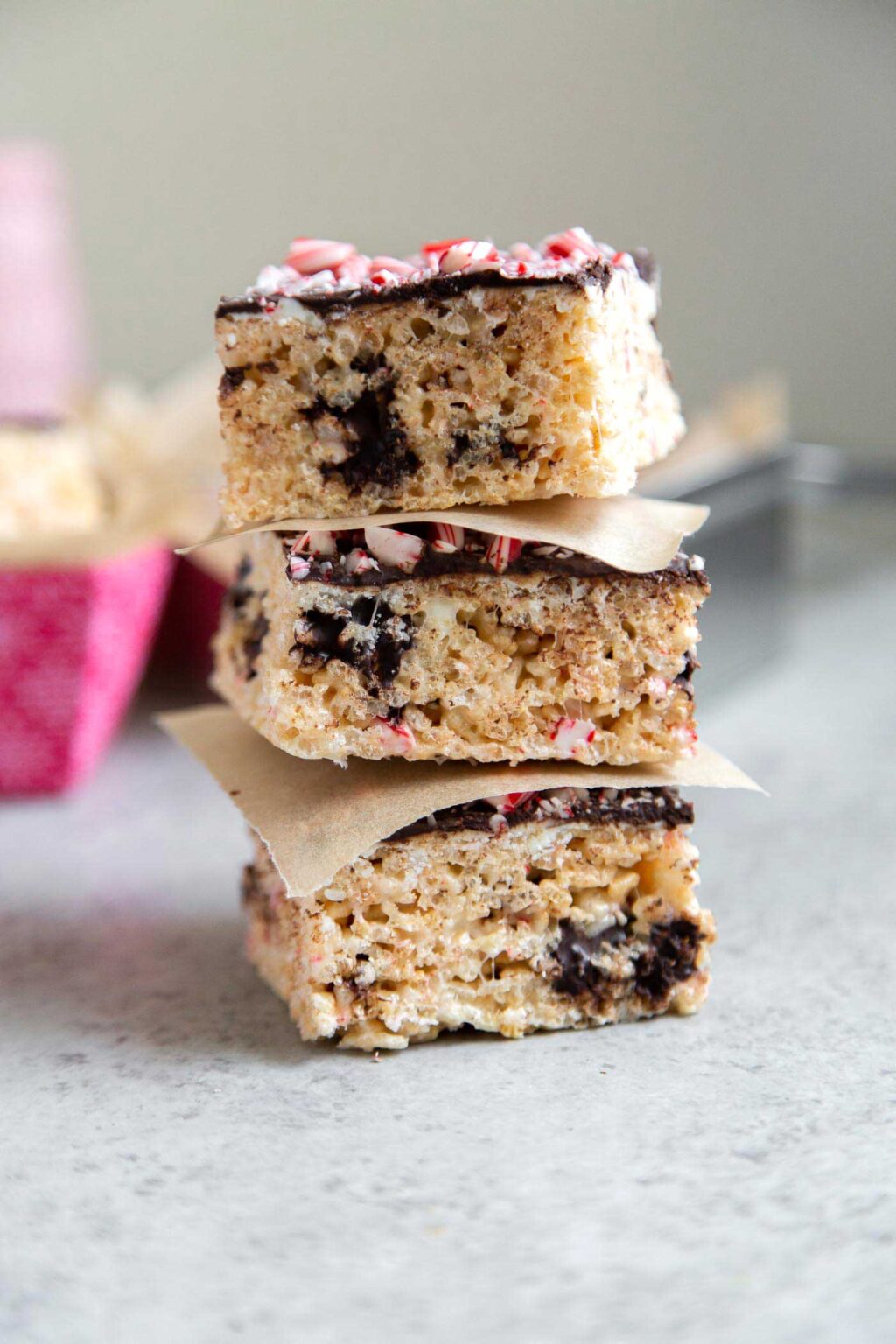 Peppermint Bark Marshmallow Cereal Bars - The Little Epicurean